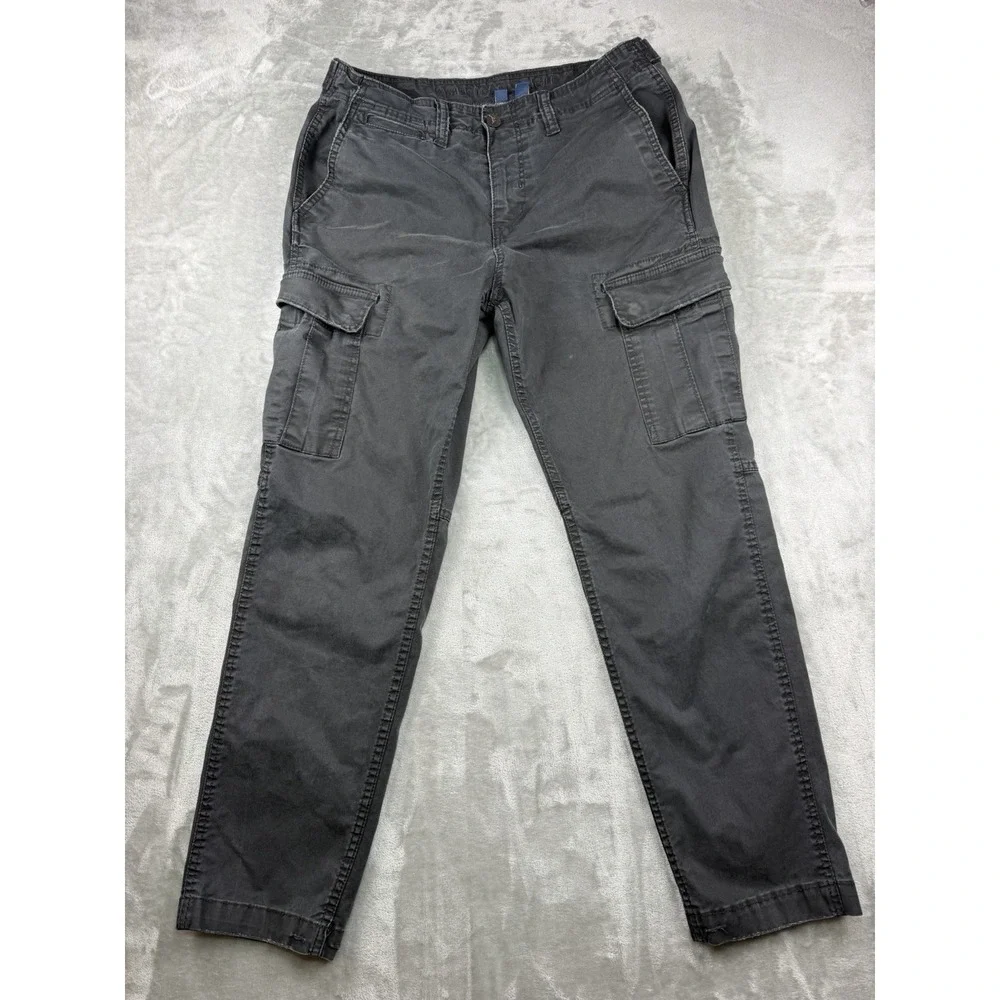 American Eagle Outfitters Cargo Pants Men's 34 X 32 Black FLEX fit Hemmed 28.5
